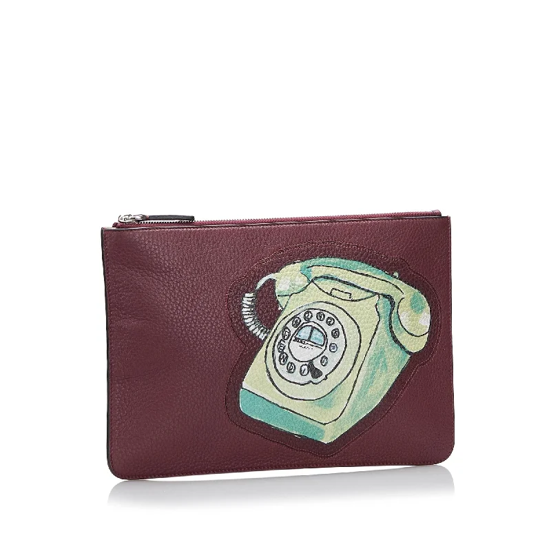 Ladies Fendi shoulder bags with a detachable scarf strap for a stylish and versatile optionFendi Telephone Leather Clutch (SHG-xvNet2)