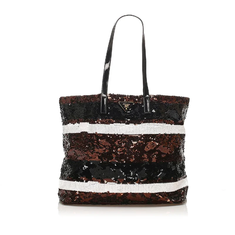 Prada tote bags with a water - resistant coating for outdoor activitiesPrada Sequined Tote Bag (SHG-13502)