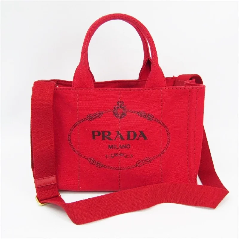 Prada crossbody bags with adjustable nylon straps for comfort and durabilityPrada Red Canvas Kanapa 2-Way Tote Bag  (SHA-27938)