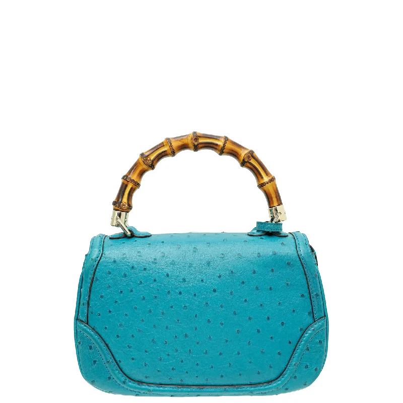 Medium - sized Women Gucci handbags for everyday useGucci Turquoise Ostrich Tassel New Bamboo Medium Top Handle Bag