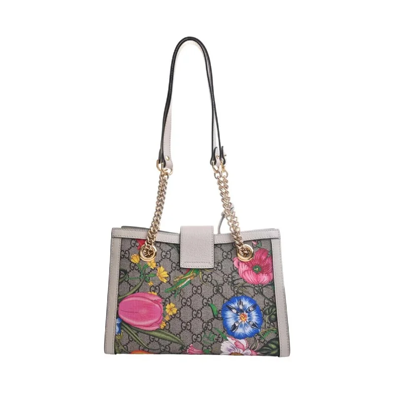 Ladies Gucci shoulder bags with a single - handle designGUCCI GG Supreme Flora Padlock Small Chain Shoulder Bag 498156 Beige/White Women's