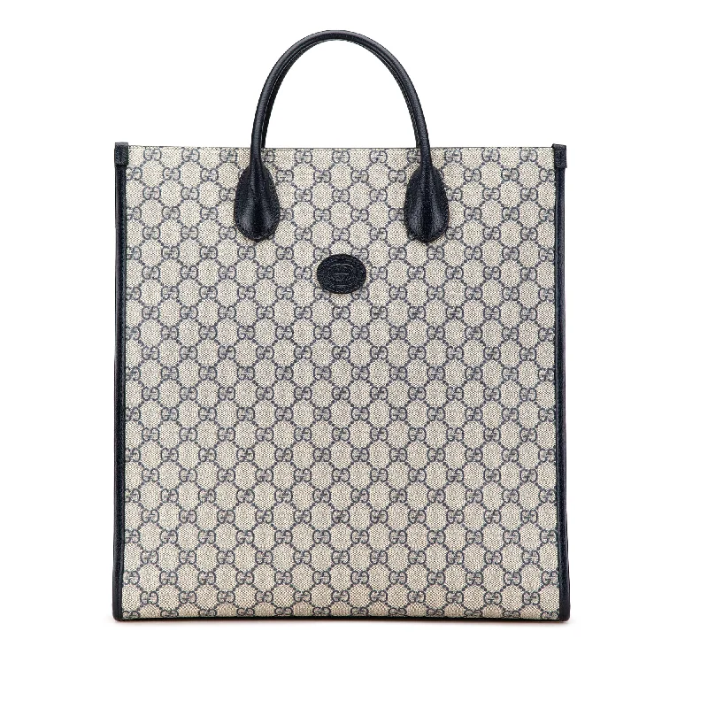 Women Gucci bags with a front - flap pocket for quick - access itemsBeige Gucci Medium GG Supreme Interlocking G Tote Satchel