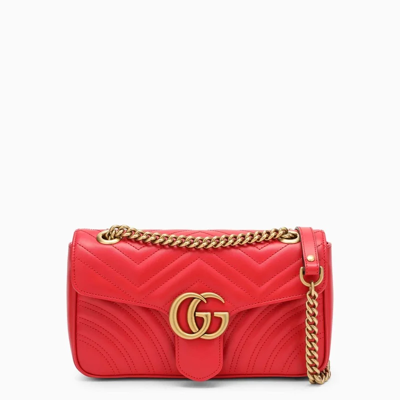 Women Gucci bags with a zippered interior pocketGucci Gg Marmont Red Small Shoulder Bag Women