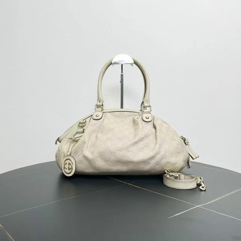 Ladies Gucci shoulder bags with a single - handle designGucci Beige Canvas Leather Two-Way Bag Medium