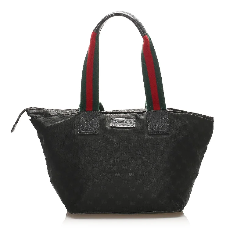 Women Gucci bags with a detachable mobile phone holderGucci GG Canvas Web Tote Bag (SHG-15691)