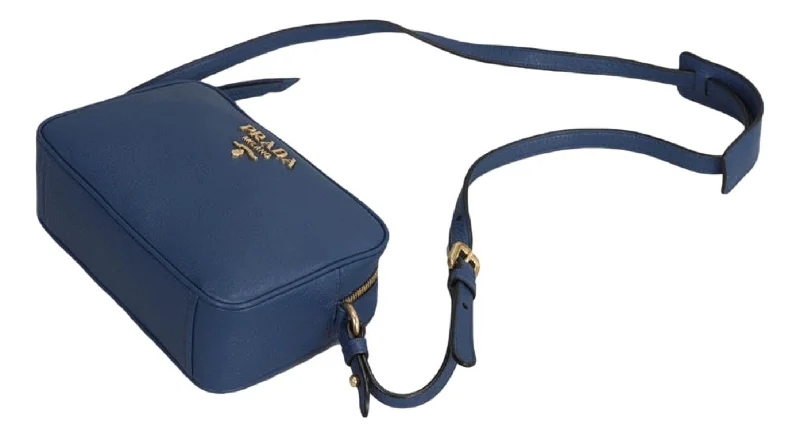 Prada bags with a detachable mobile phone holder for on - the - go conveniencePrada Royal Blue Vitello Phenix Leather Shoulder Camera Bag 1BH103