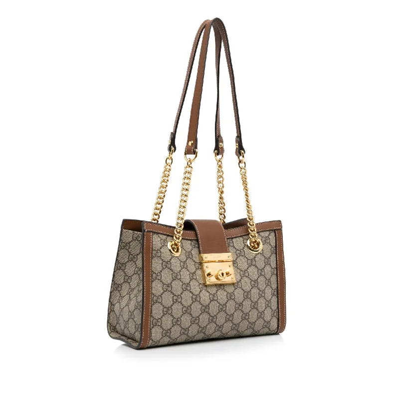 Gucci handbags for women with a back - zip pocketGucci Small GG Supreme Padlock Tote (SHG-Sftv9N)