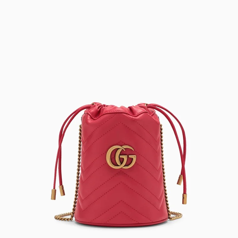 Women Gucci Sylvie bags with a monogram - embossed leatherGucci Gg Marmont Red Leather Bucket Bag Women