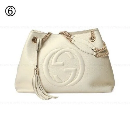 Women Gucci bags with a zippered interior pocketGucci Soho Ivoire Ivory Gold Double Chain White Hobo Leather Shoulder Bag 1 NEW