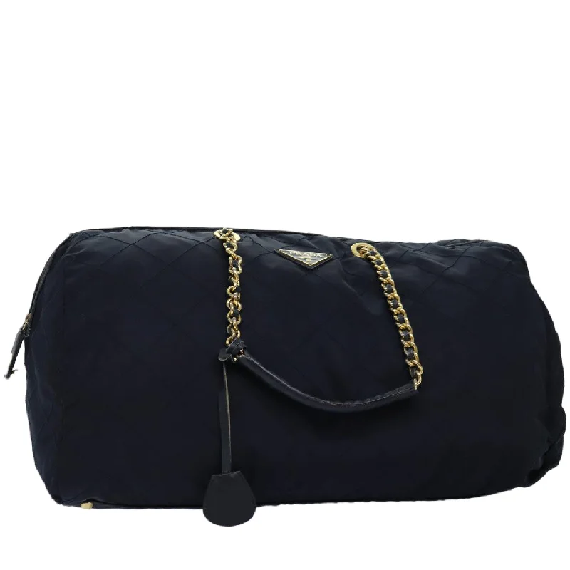 Ladies Prada shoulder bags with a wide - width strap for enhanced comfortPRADA Boston Bag Nylon Navy Auth 74102