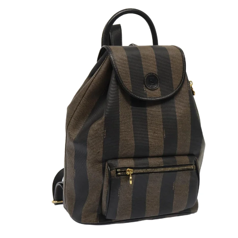 Fendi bags with a patent - leather finish for a shiny and sophisticated appearanceFENDI Pecan Canvas Backpack Brown Black gold  ep5348