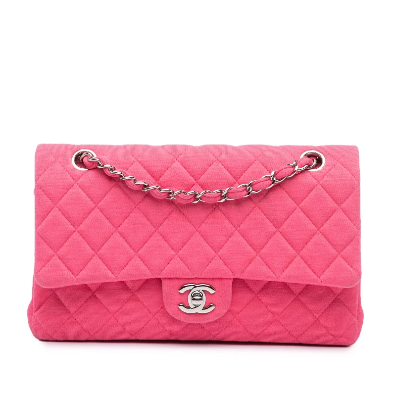 Chanel Vintage Inspired Handbag for Retro LoversPink Chanel Medium Classic Jersey Double Flap Shoulder Bag