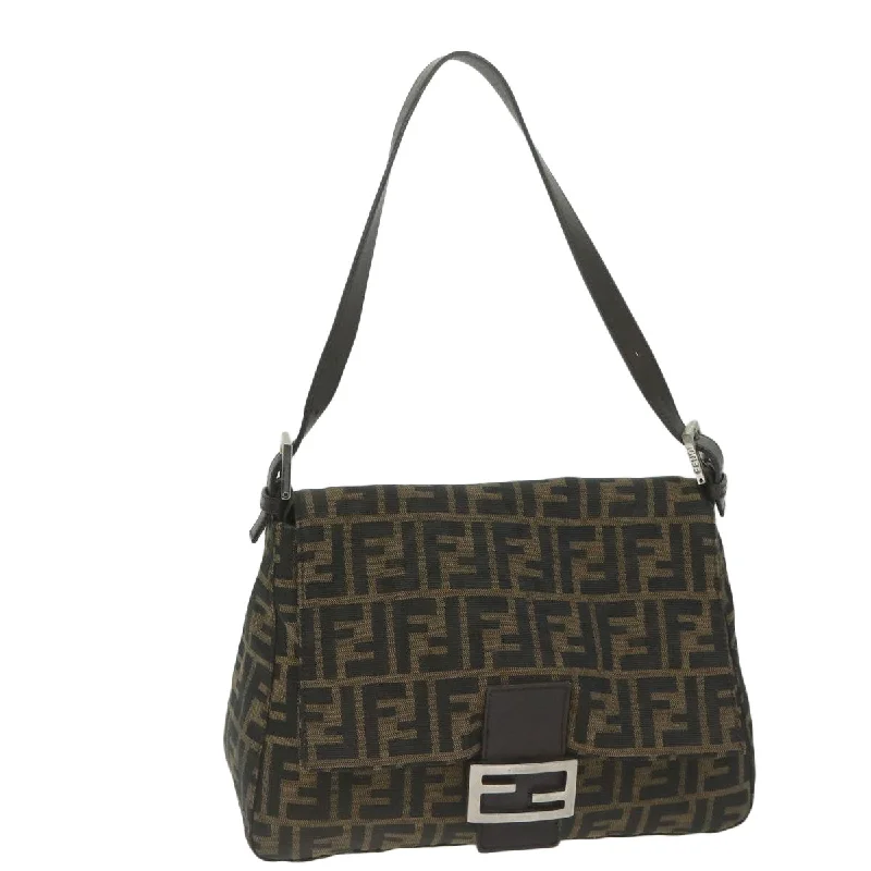 Fendi bags with a detachable makeup pouch inside for beauty - conscious usersFENDI Zucca Canvas Mamma Baguette Shoulder Bag Black 33492 26325 008  ki4044