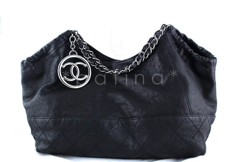 Chanel Designer Handbag with Unique DesignChanel Black Calfskin Coco Cabas Tote Bag Caviar