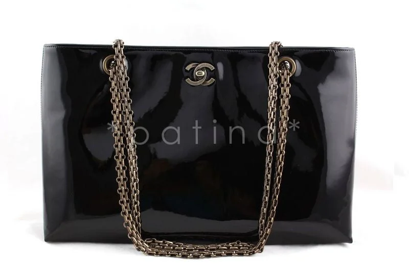 Chanel Handbag with Adjustable Strap for ComfortChanel Black Patent Luxe Classic Shopper Tote with Bijoux Chain Bag