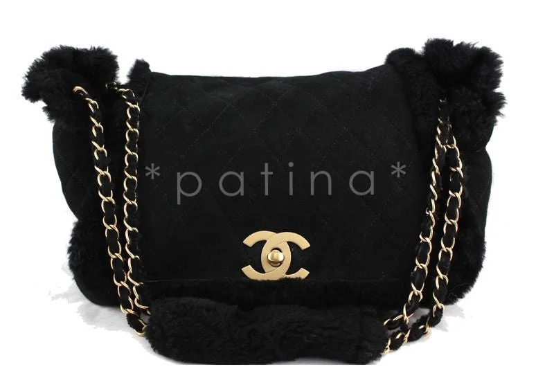 Chanel New Arrival Handbag with Gold HardwareChanel Black Quilted Suede/Shearling Jumbo Classic Flap Bag