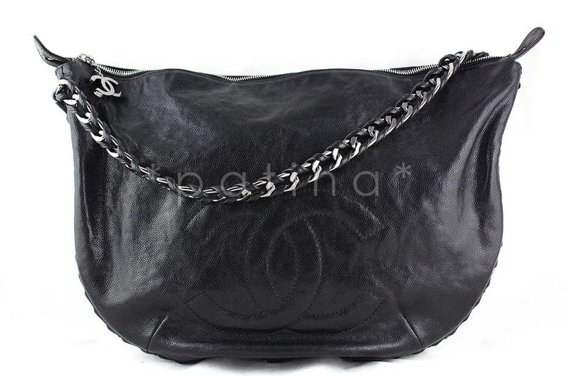 Chanel Vintage Inspired Handbag for Retro LoversChanel Black XL Glazed Caviar Luxury Ligne Modern Chain Hobo Bag