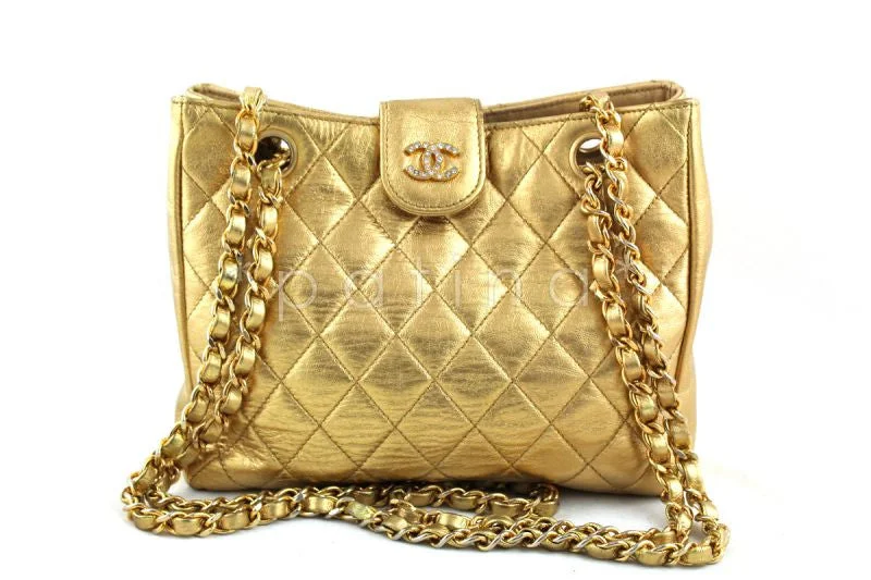 Chanel Lightweight Handbag for Daily ErrandsChanel Gold Lambskin Quilted Mini Shoulder Tote with Crystal CCs  Bag