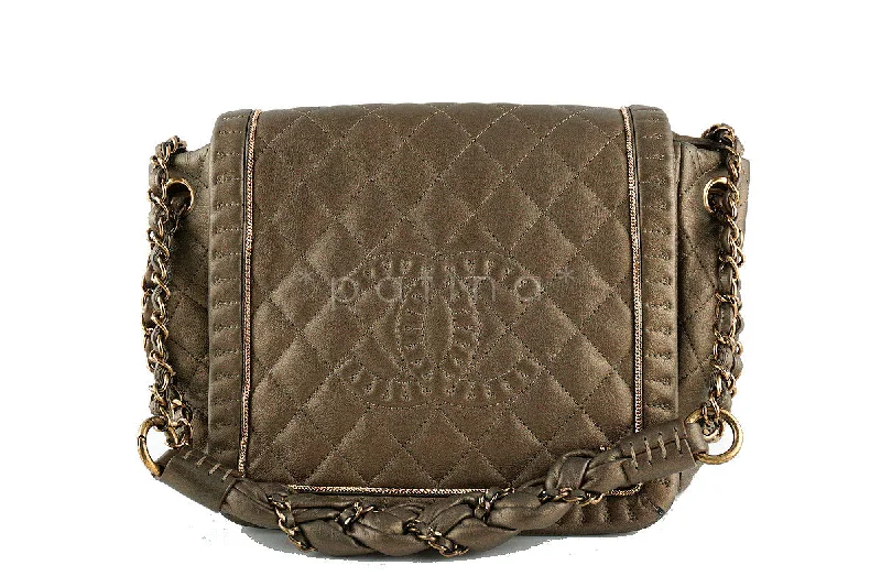 Chanel Designer Handbag with Unique DesignChanel Gold Olive Istanbul Braided Chain Jumbo Flap Bag