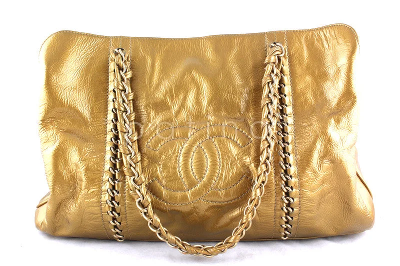 Chanel Designer Handbag with Unique DesignChanel Gold Patent Shopper Tote GST Grand Luxury Ligne Bag