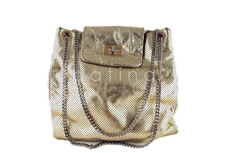 Chanel Vintage Inspired Handbag for Retro LoversChanel Gold Perforated Jumbo Drill Reissue Flap Tote Bag