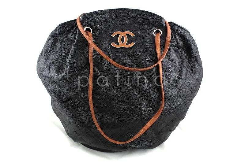 Chanel Luxury Handbag for High - End EventsChanel Gray-Black Giant Quilted Caviar Drawstring Hobo Tote Bag