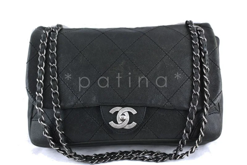 Chanel Small Crossbody Bag for TravelChanel Jumbo Charcoal Gray Outdoor Ligne Distressed Caviar Classic Flap Bag