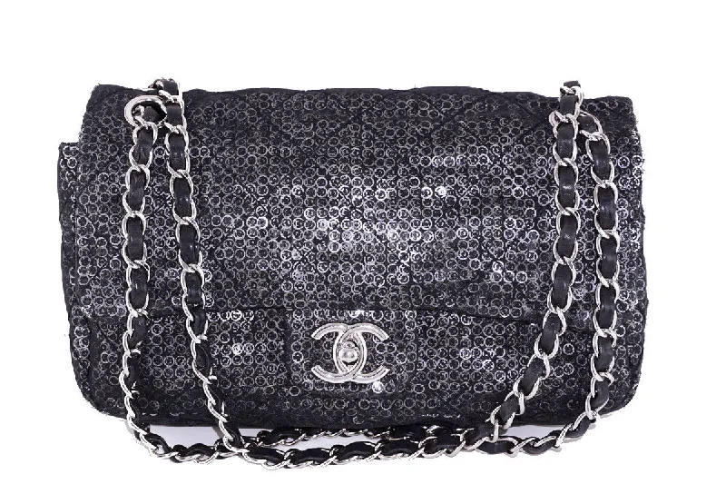 Chanel Small Crossbody Bag for TravelChanel LIMITED Black Sequin Quilted 2.55 Classic Medium Flap Bag