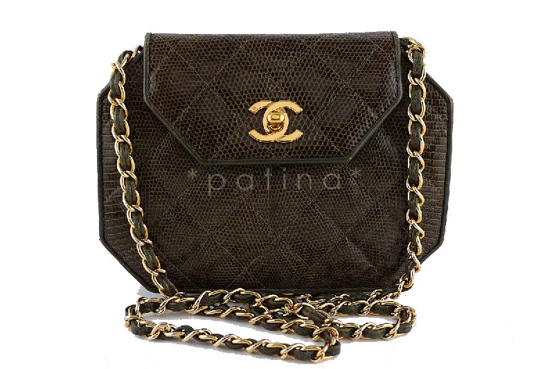 Chanel Classic Flap Bag for Evening PartyChanel Lizard Angled Mini Quilted Classic Flap Olive Brown Bag