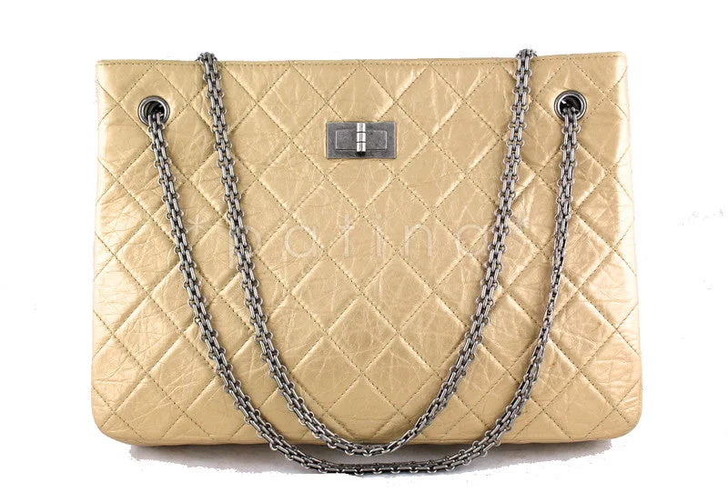 Chanel Designer Handbag with Unique DesignChanel Pale Gold 2.55 Classic Large Reissue Shopper Tote Bag