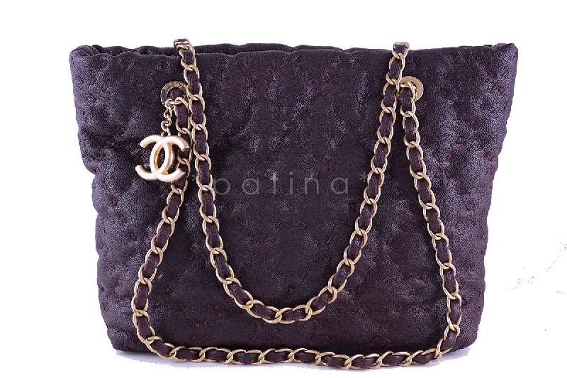 Chanel Designer Handbag with Unique DesignChanel Plum Violet Quilted Caviar Brushed Gold Charm Tote Bag