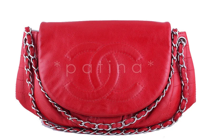 Chanel Handbag with Adjustable Strap for ComfortChanel Red Caviar Half Moon Jumbo XL Timeless Flap Bag