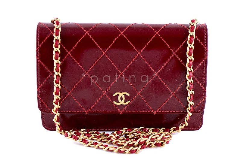 Chanel Luxury Handbag for High - End EventsChanel Red Wine Classic WOC Wallet on Chain Matte Patent Gold HW Bag