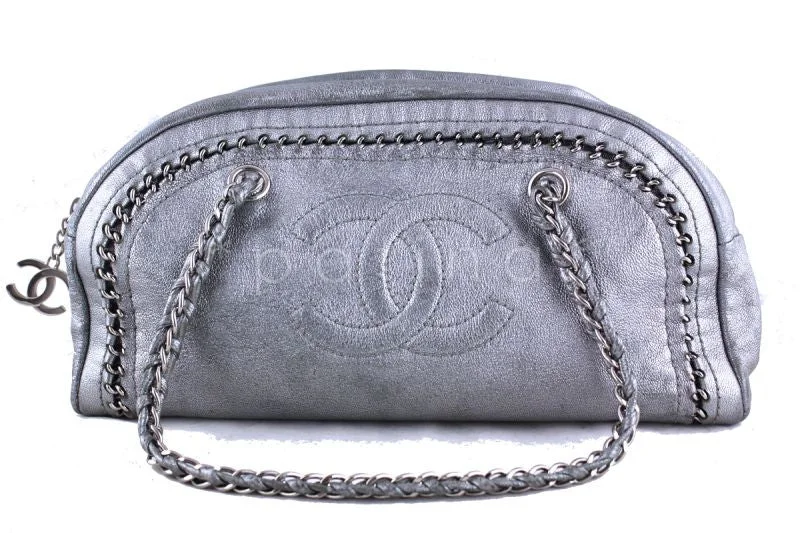 Chanel Vintage Inspired Handbag for Retro LoversChanel Silver Distressed Luxury Ligne Bowler Bag