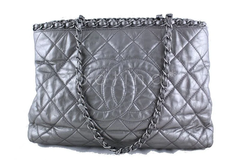 Chanel Handbag with Adjustable Strap for ComfortChanel Silver/Pewter Quilted Timeless Chain Around Grand Shopping Tote GST Bag