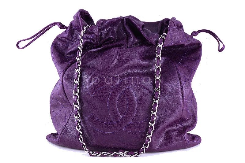 Chanel Designer Handbag with Unique DesignChanel Violet Soft Caviar Large Logo Tote Bag