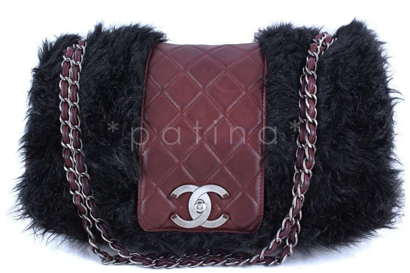 Chanel Limited Edition Handbag for CollectorsChanel 16in. Burgundy Maxi XL Jumbo Quilted Classic Fur Vested Fantasy Flap Bag