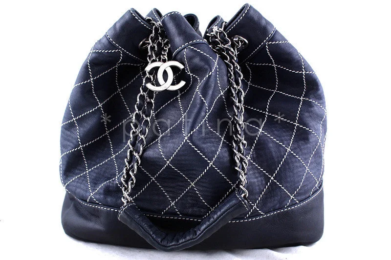 Chanel Limited Edition Handbag for CollectorsChanel Navy Contrast Stitch Quilted Drawstring Tote Bag