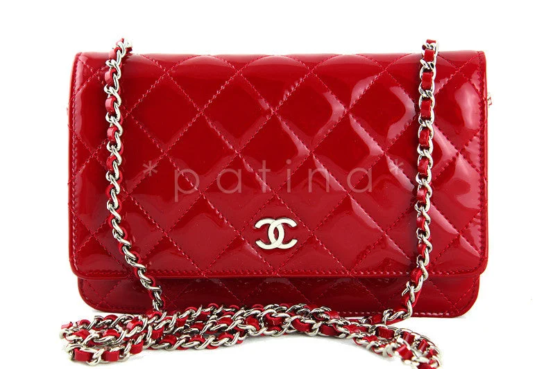 Chanel Luxury Handbag for High - End EventsChanel Red Patent WOC Wallet on Chain Classic Quilted Flap Bag, Full Set