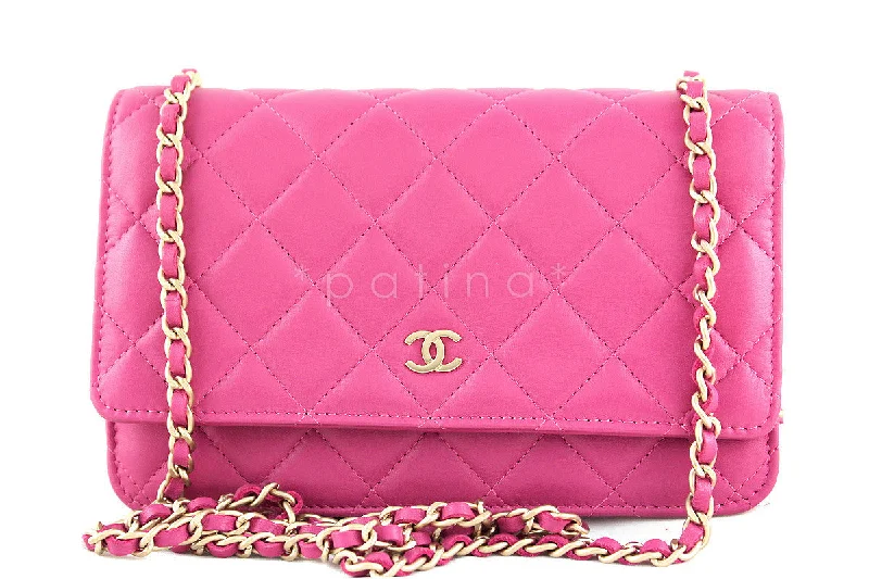 Chanel Lightweight Handbag for Daily ErrandsRare Chanel Rose Pink Classic Quilted WOC Wallet on Chain Flap Bag Gold HW