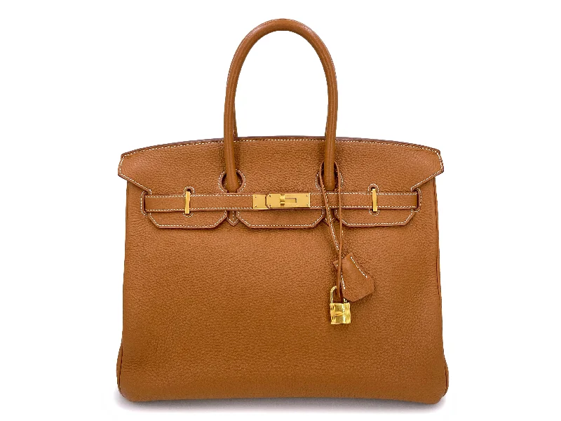 Hermes Birkin Bags with a Leather - Bound Handle for DurabilityHermes Gold Togo 35cm Birkin Tote Bag 24k GHW