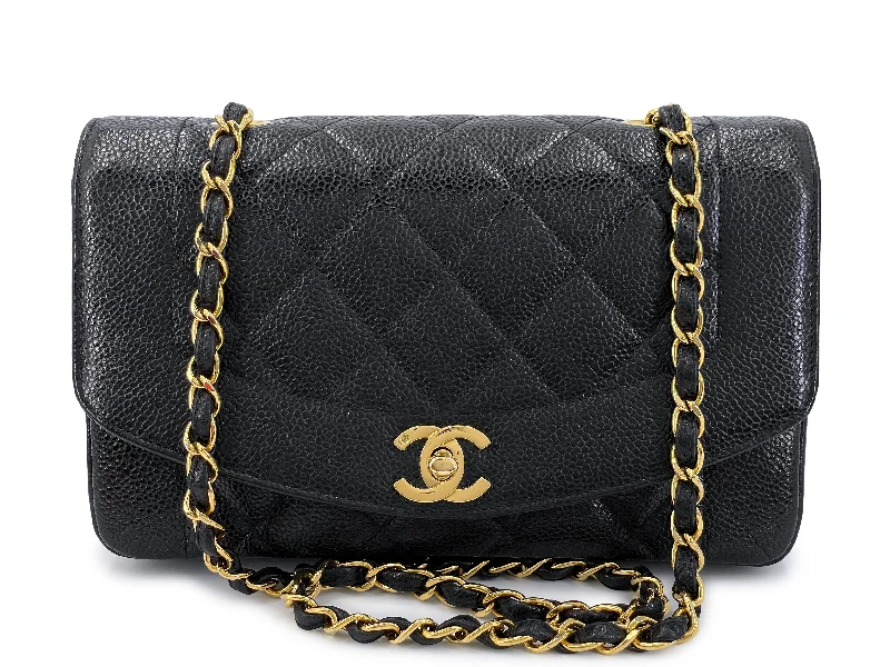 Chanel Small Crossbody Bag for TravelChanel Vintage 1994 Black Caviar Small Diana Flap Bag 24k GHW