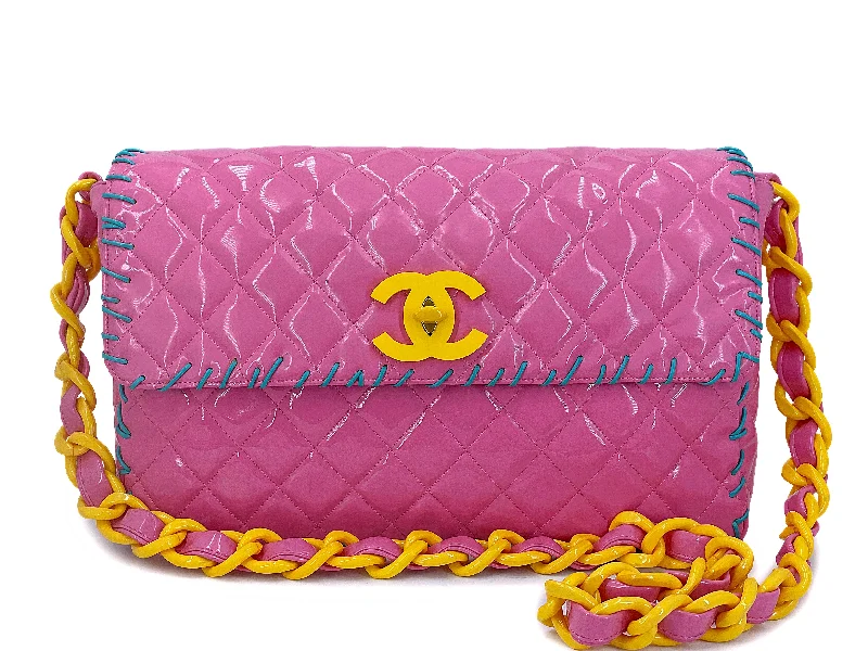 Chanel Quilted Leather Shoulder Bag for FashionistasChanel 1994 Spring Pink Patent Resin Chain Maxi Flap Bag