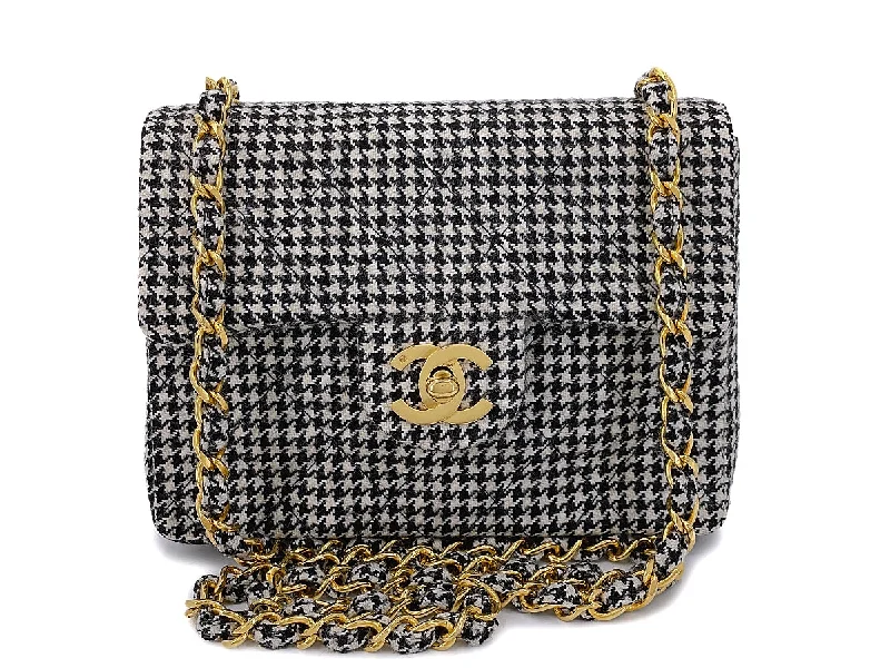 Chanel Quilted Leather Shoulder Bag for FashionistasRare Chanel 1991 Houndstooth Micro-Tweed Square Mini Flap Bag 24k GHW