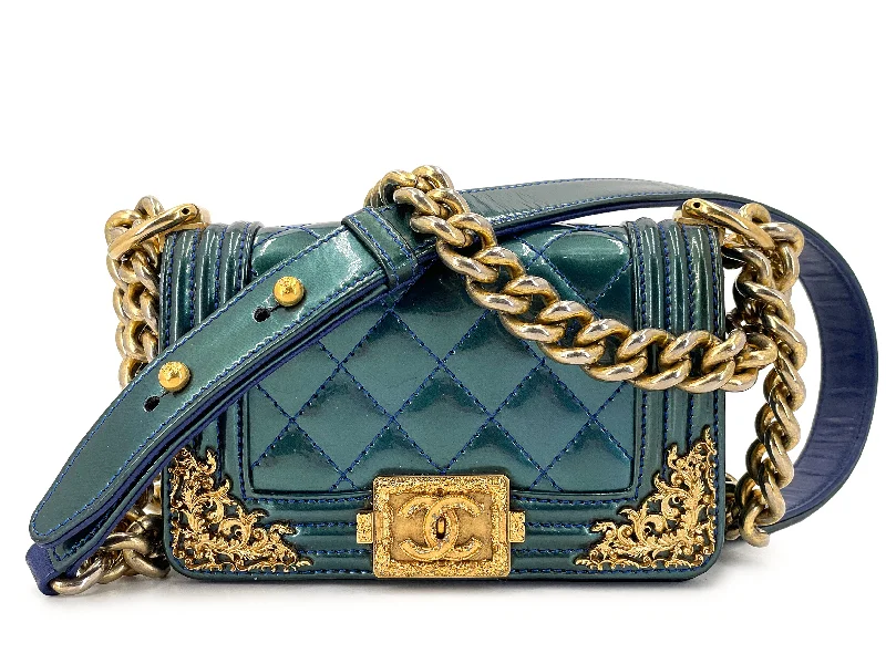 Chanel Lightweight Handbag for Daily ErrandsChanel 13C Versailles Boy Mini Flap Bag Green Blue Patent GHW