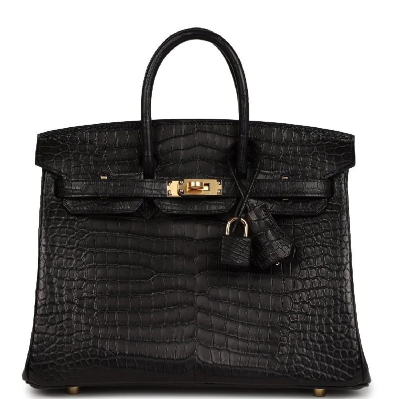 Hermes Birkin Bags in a Metallic Rose Gold for a Glamorous TouchHermes Birkin 25 Black Matte Porosus Crocodile Gold Hardware