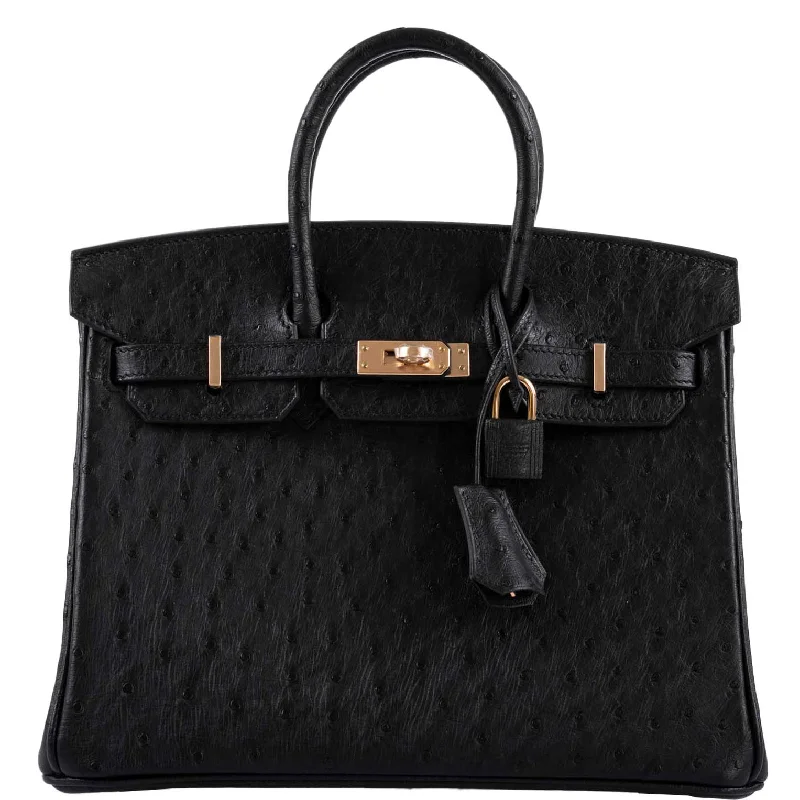 Hermes Birkin Bags in a Shiny Patent Leather Finish for a Glossy LookHermes Birkin 25 Black Ostrich Rose Gold Hardware - 2021, Z