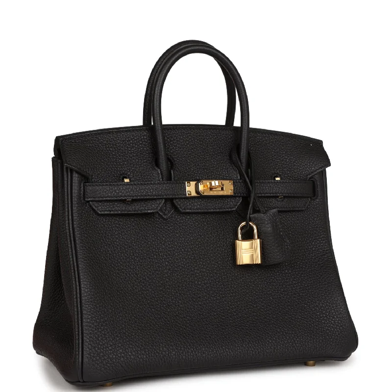 Hermes Birkin Bags with a Contrast - Stitched Handle for Added StyleHermes Birkin 25 Black Togo Gold Hardware