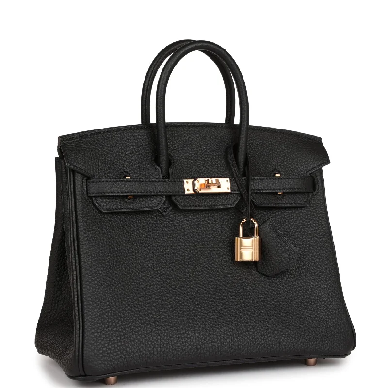 Hermes Birkin Bags with a Chain - Embellished Handle for a Modern TwistHermes Birkin 25 Black Togo Rose Gold Hardware