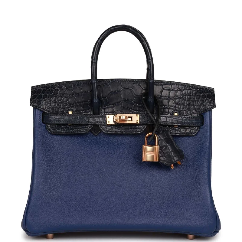 Hermes Birkin Bags in a Deep Burgundy for a Rich and Sumptuous AppearanceHermes Birkin 25 Bleu Marine Matte Alligator and Bleu Saphir Novillo Touch Rose Gold Hardware